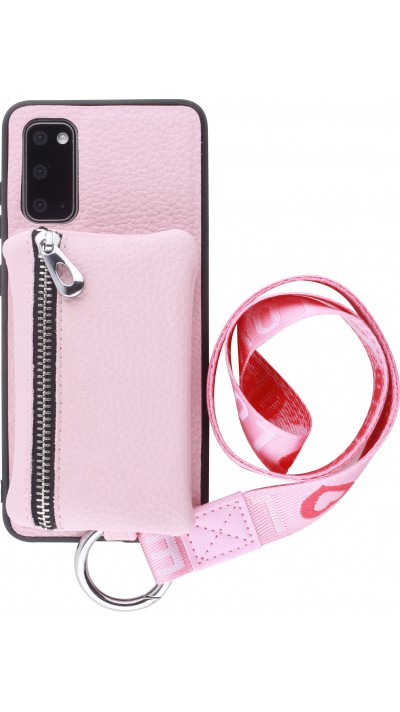 Coque Samsung Galaxy S20 - Wallet Poche avec cordon  - Rose