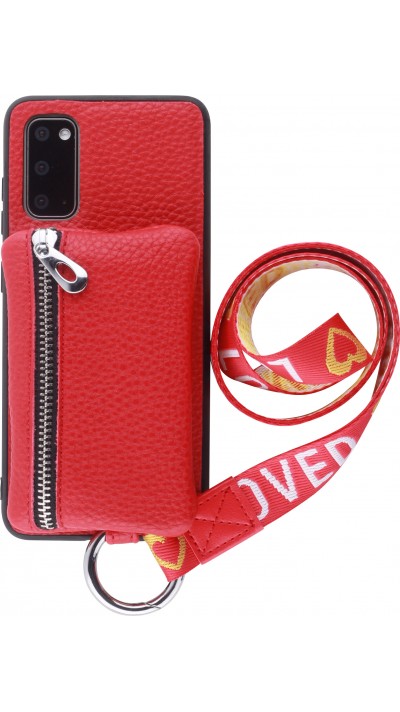 Coque Samsung Galaxy S20 - Wallet Poche avec cordon  - Rouge