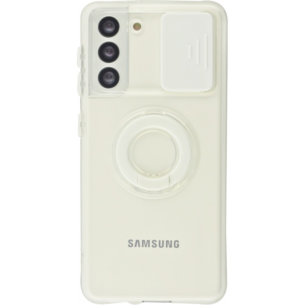 Hülle Samsung Galaxy S21 5G - mit Kamera-Slider und Ring - Weiss