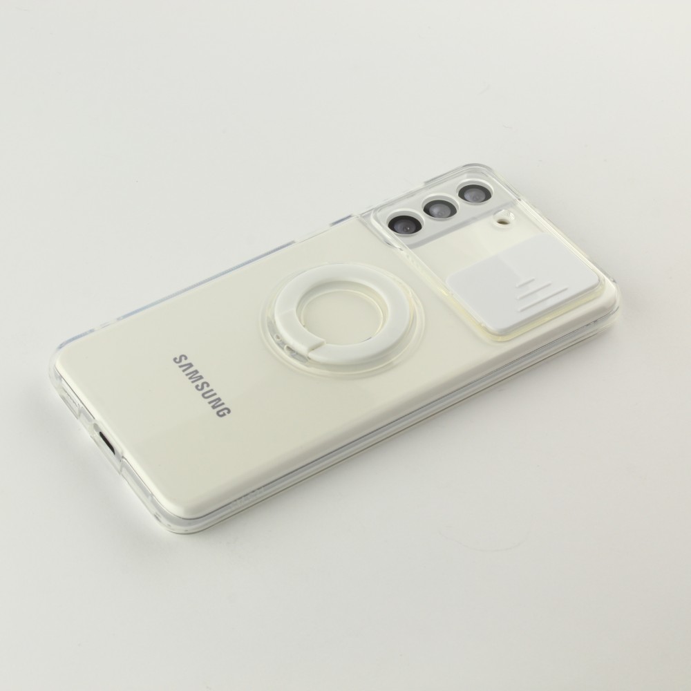 Hülle Samsung Galaxy S21+ 5G - mit Kamera-Slider und Ring - Weiss