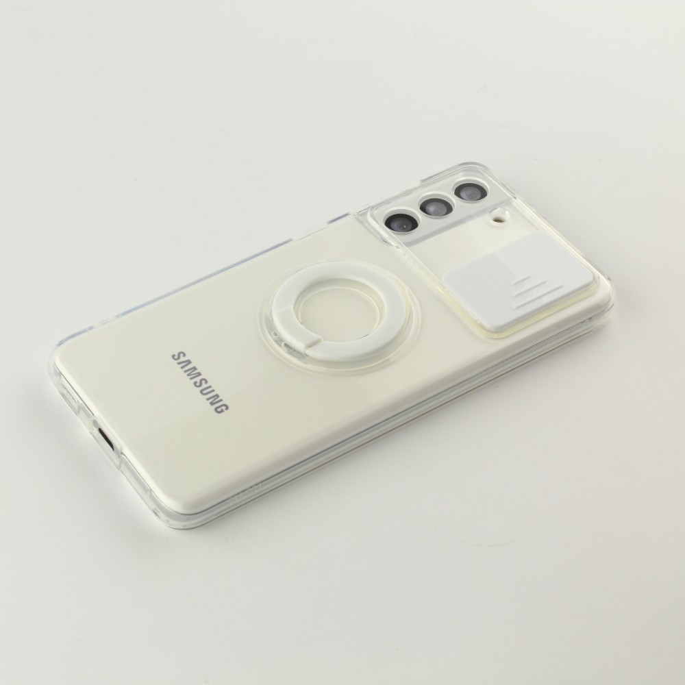 Hülle Samsung Galaxy S22+ - mit Kamera-Slider und Ring - Weiss