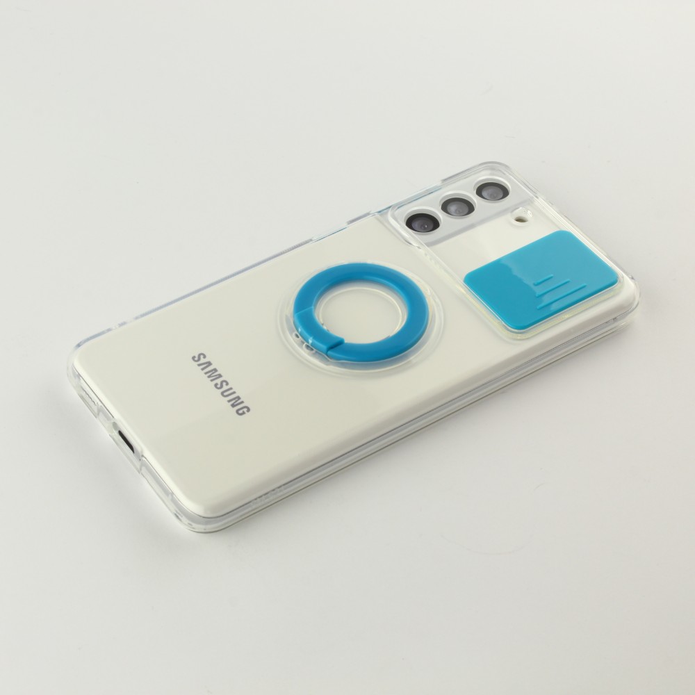 Coque Samsung Galaxy S21 5G - Caméra clapet avec anneau - Bleu