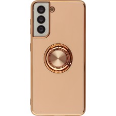 Hülle Samsung Galaxy S21 5G - Gummi Bronze mit Ring - Rosa