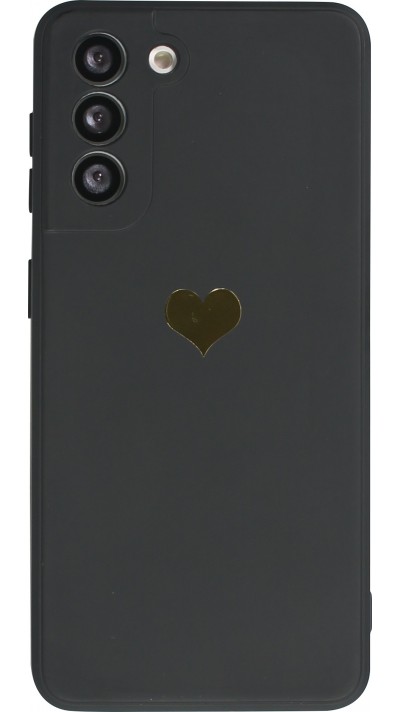 Coque Samsung Galaxy S21 5G - Silicone Mat Coeur doré - Noir