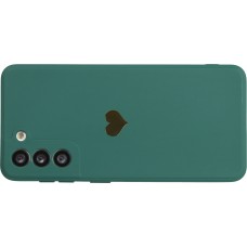 Coque Samsung Galaxy S21 5G - Silicone Mat Coeur doré - Vert foncé