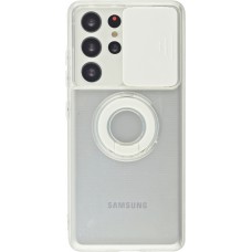 Hülle Samsung Galaxy S22 Ultra - mit Kamera-Slider und Ring - Weiss