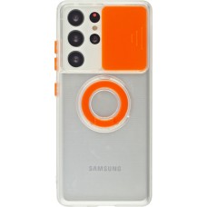 Coque Samsung Galaxy S22 Ultra - Caméra clapet avec anneau - Orange