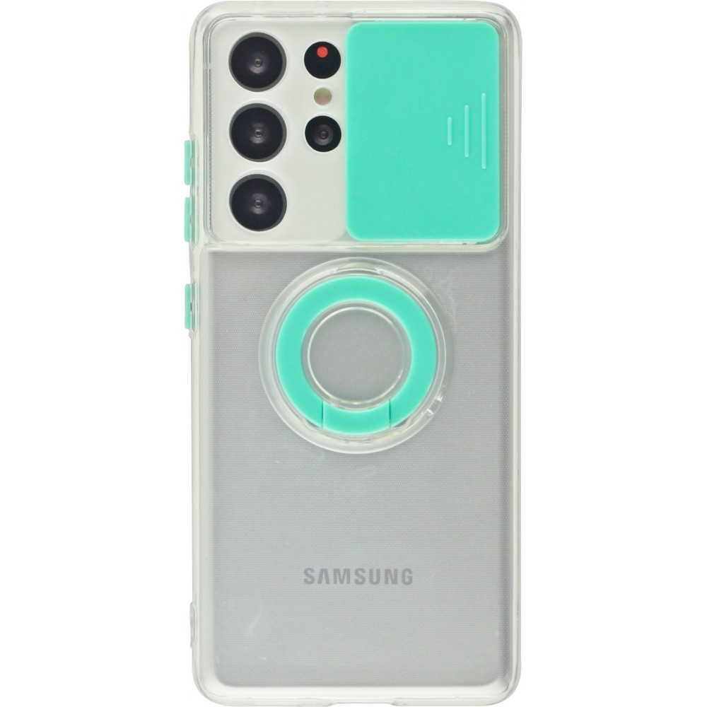 Hülle Samsung Galaxy S22 Ultra - mit Kamera-Slider und Ring - Türkis
