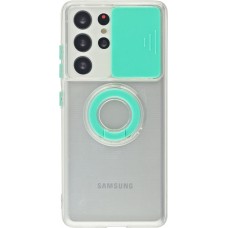 Coque Samsung Galaxy S21 Ultra 5G - Caméra clapet avec anneau - Turquoise