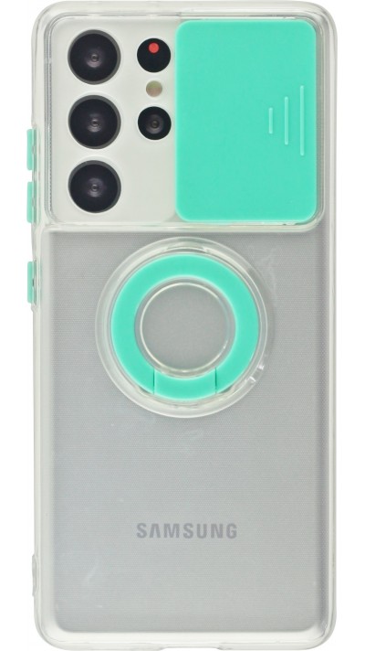 Coque Samsung Galaxy S21 Ultra 5G - Caméra clapet avec anneau - Turquoise