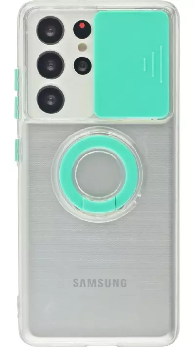 Coque Samsung Galaxy S22 Ultra - Caméra clapet avec anneau - Turquoise