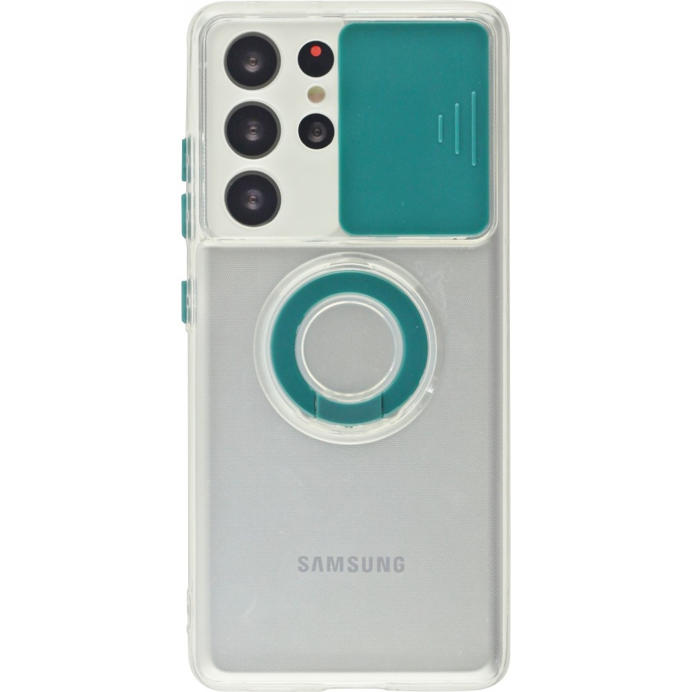 Coque Samsung Galaxy S22 Ultra - Caméra clapet avec anneau - Vert foncé