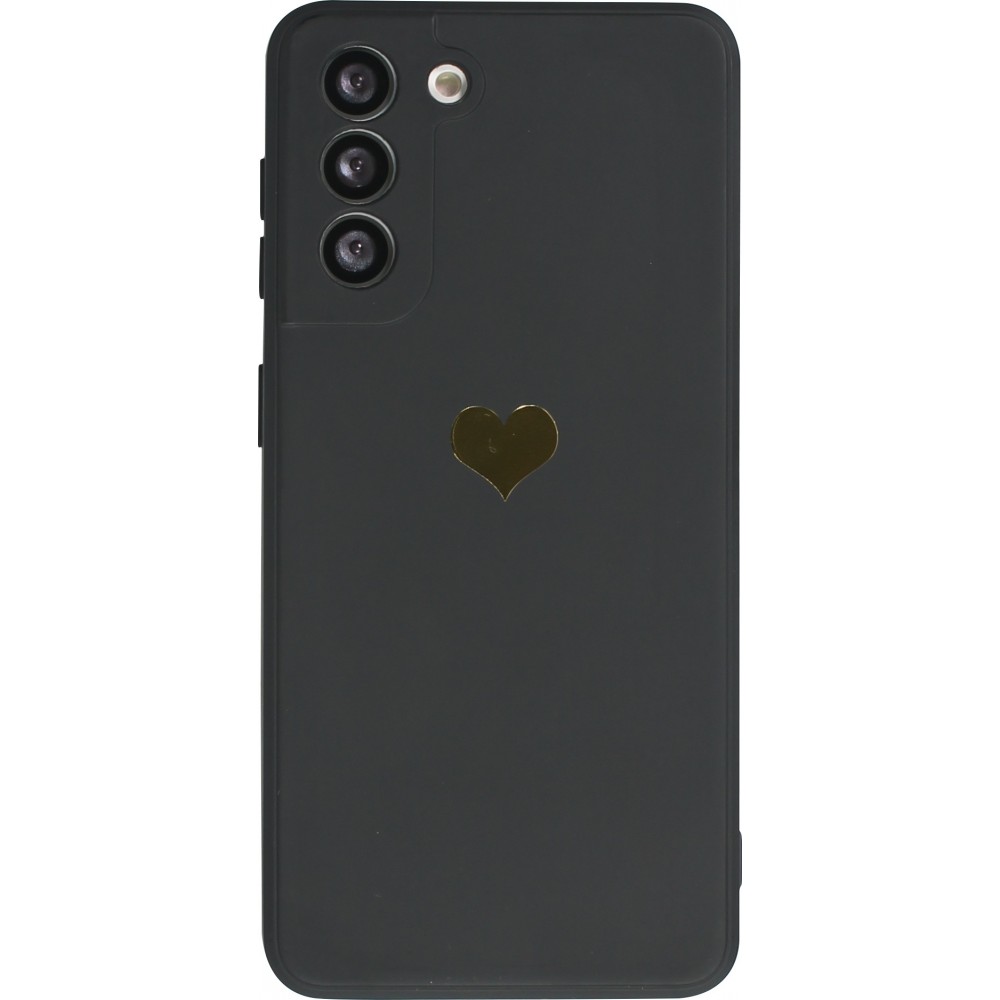 Coque Samsung Galaxy S21 Ultra 5G - Silicone Mat Coeur doré - Noir