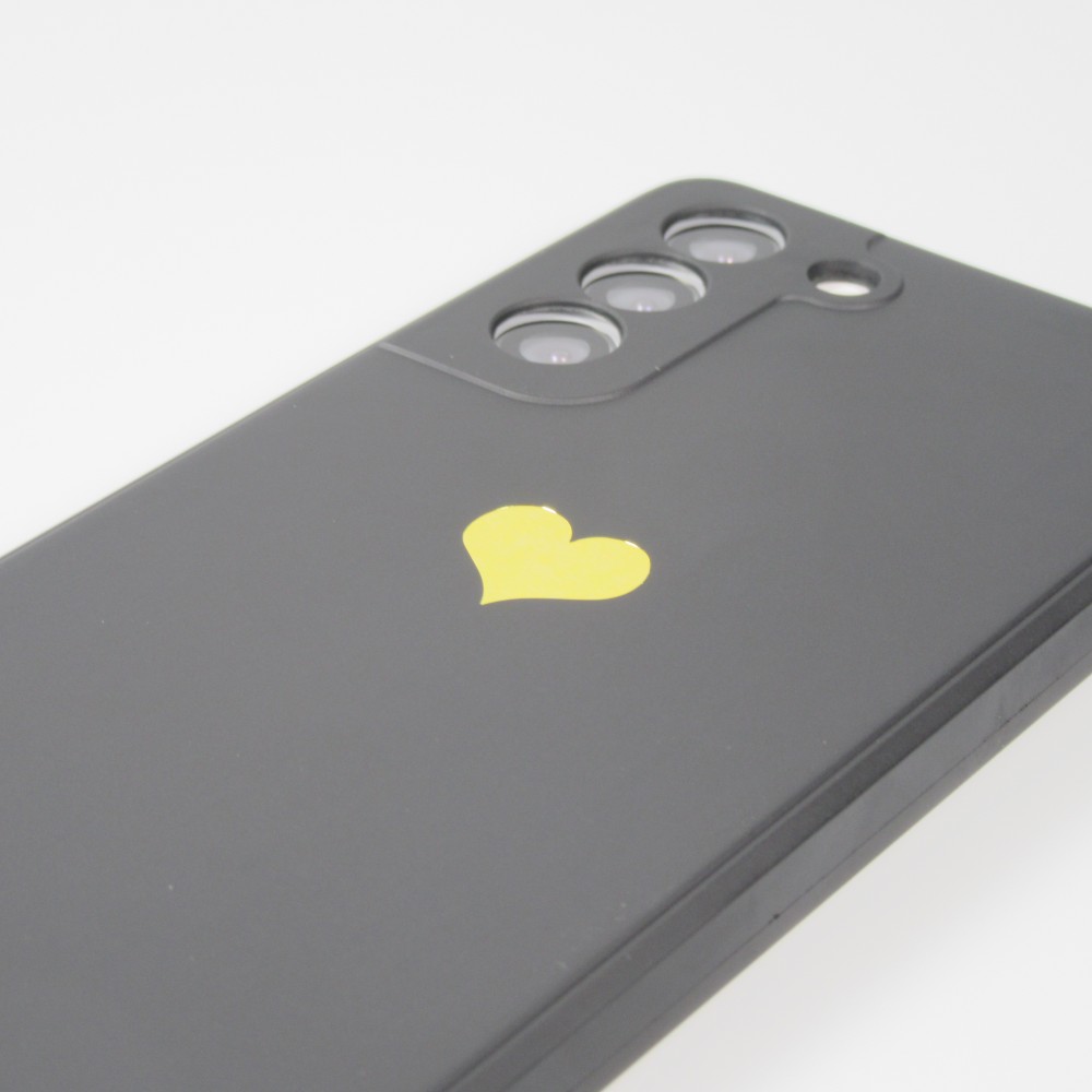 Coque Samsung Galaxy S21 Ultra 5G - Silicone Mat Coeur doré - Noir