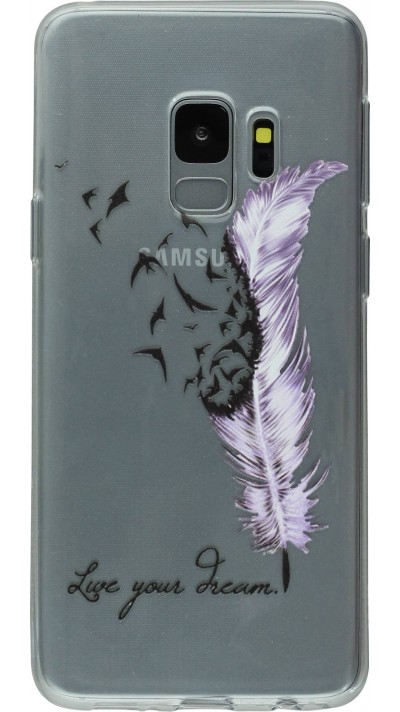 Coque Samsung Galaxy S9 - Clear Feather Live your dream