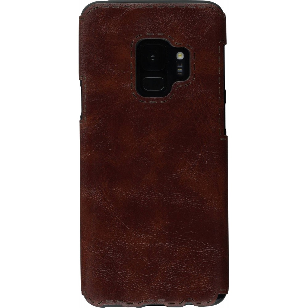 Coque Samsung Galaxy S9 - Leather Dashed - Brun