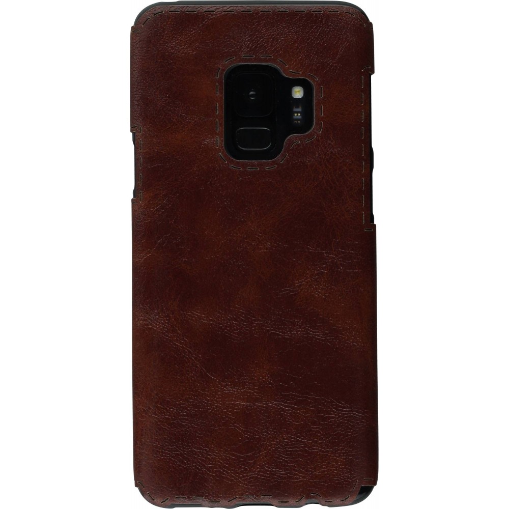 Hülle Samsung Galaxy S9 - Leather Dashed - Braun