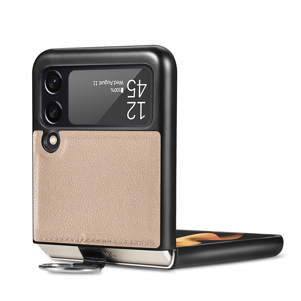 Galaxy Z Flip3 5G Case Hülle - Luxus Lederhülle in elegantem Look inkl. Tragering - Beige