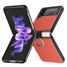 Coque Samsung Galaxy Z Flip3 5G - Fourre en cuir de luxe au look élégant avec anneau de transport - Orange