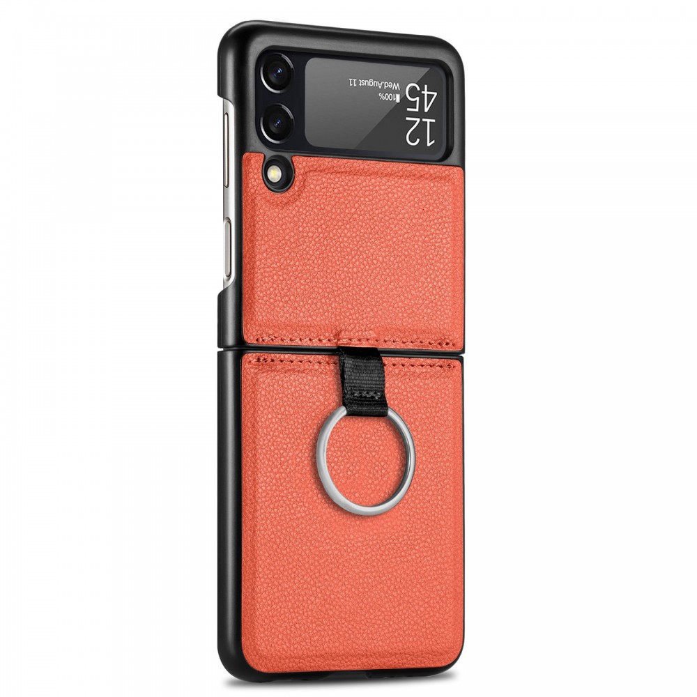 Galaxy Z Flip3 5G Case Hülle - Luxus Lederhülle in elegantem Look inkl. Tragering - Orange