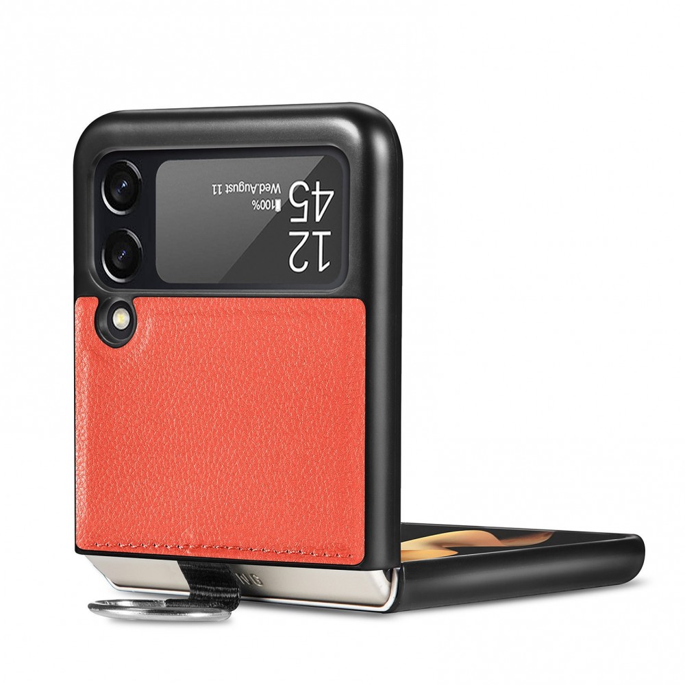 Coque Samsung Galaxy Z Flip3 5G - Fourre en cuir de luxe au look élégant avec anneau de transport - Orange