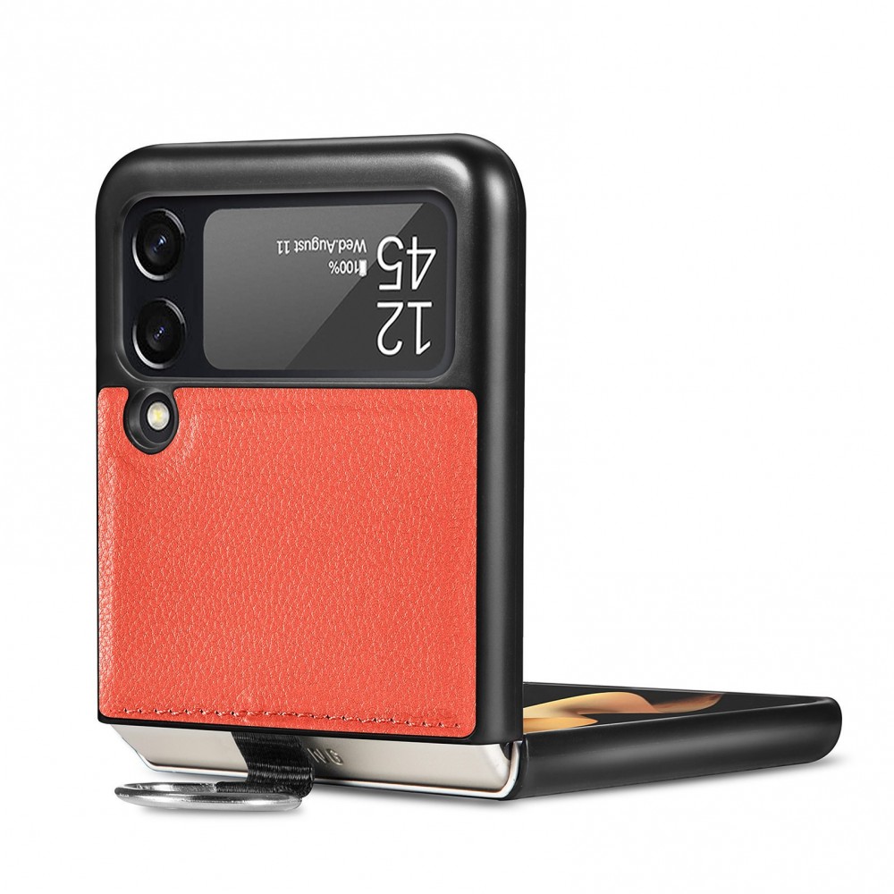 Galaxy Z Flip3 5G Case Hülle - Luxus Lederhülle in elegantem Look inkl. Tragering - Orange