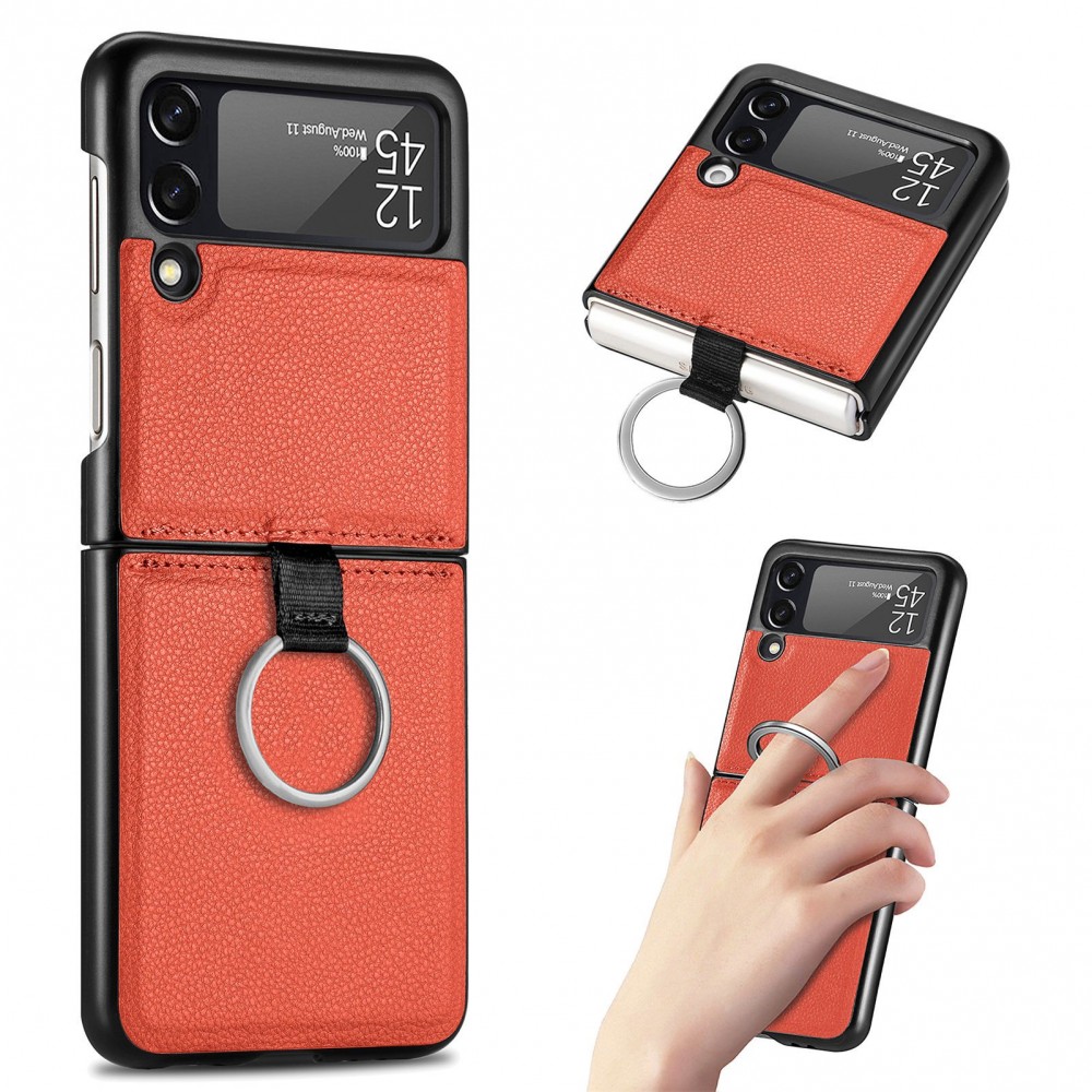 Galaxy Z Flip3 5G Case Hülle - Luxus Lederhülle in elegantem Look inkl. Tragering - Orange