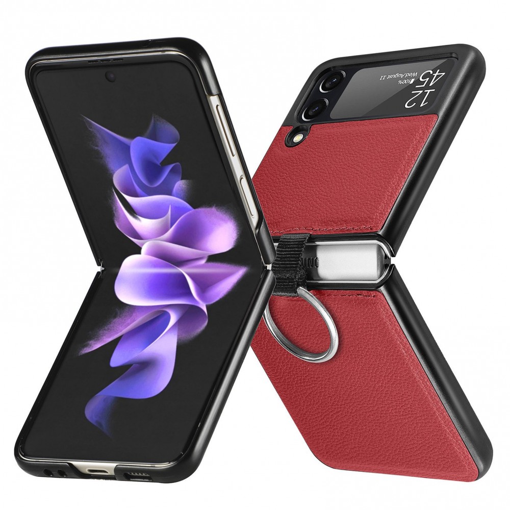 Galaxy Z Flip3 5G Case Hülle - Luxus Lederhülle in elegantem Look inkl. Tragering - Rot