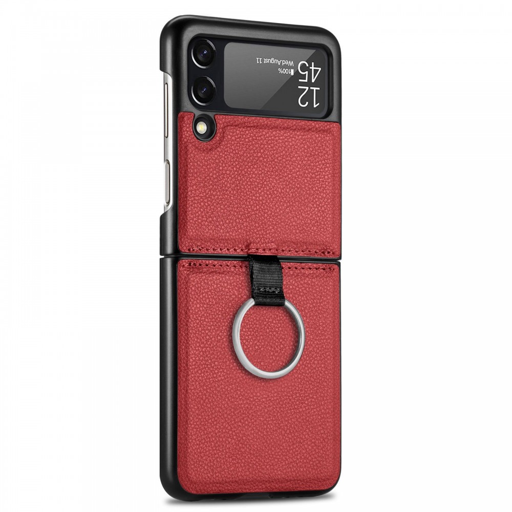 Coque Samsung Galaxy Z Flip3 5G - Fourre en cuir de luxe au look élégant avec anneau de transport - Rouge