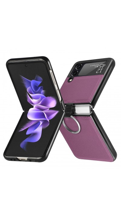Coque Samsung Galaxy Z Flip3 5G - Fourre en cuir de luxe au look élégant avec anneau de transport - Violet