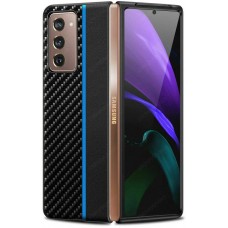 Case Hülle Samsung Galaxy Z Fold3 5G - Leder mit Karbonstruktur - Blau