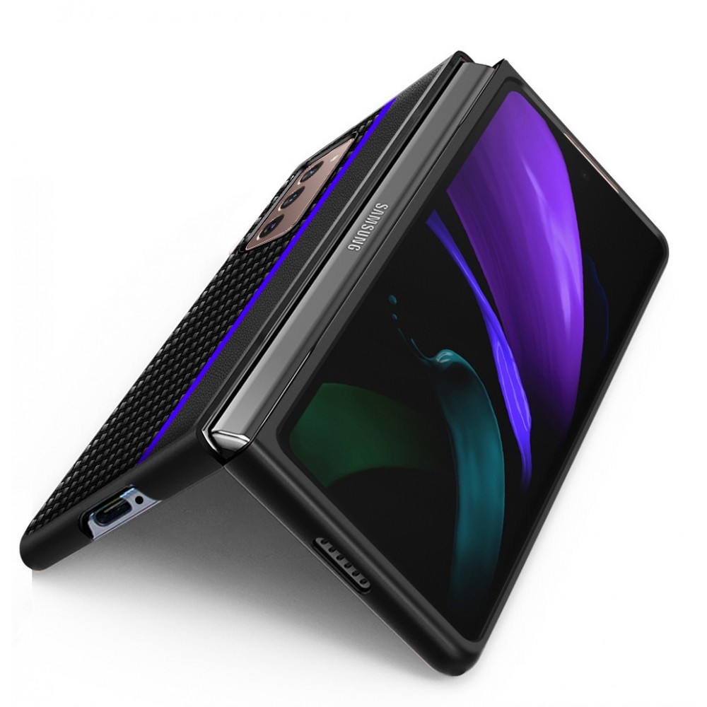 Case Hülle Samsung Galaxy Z Fold3 5G - Leder mit Karbonstruktur - Blau