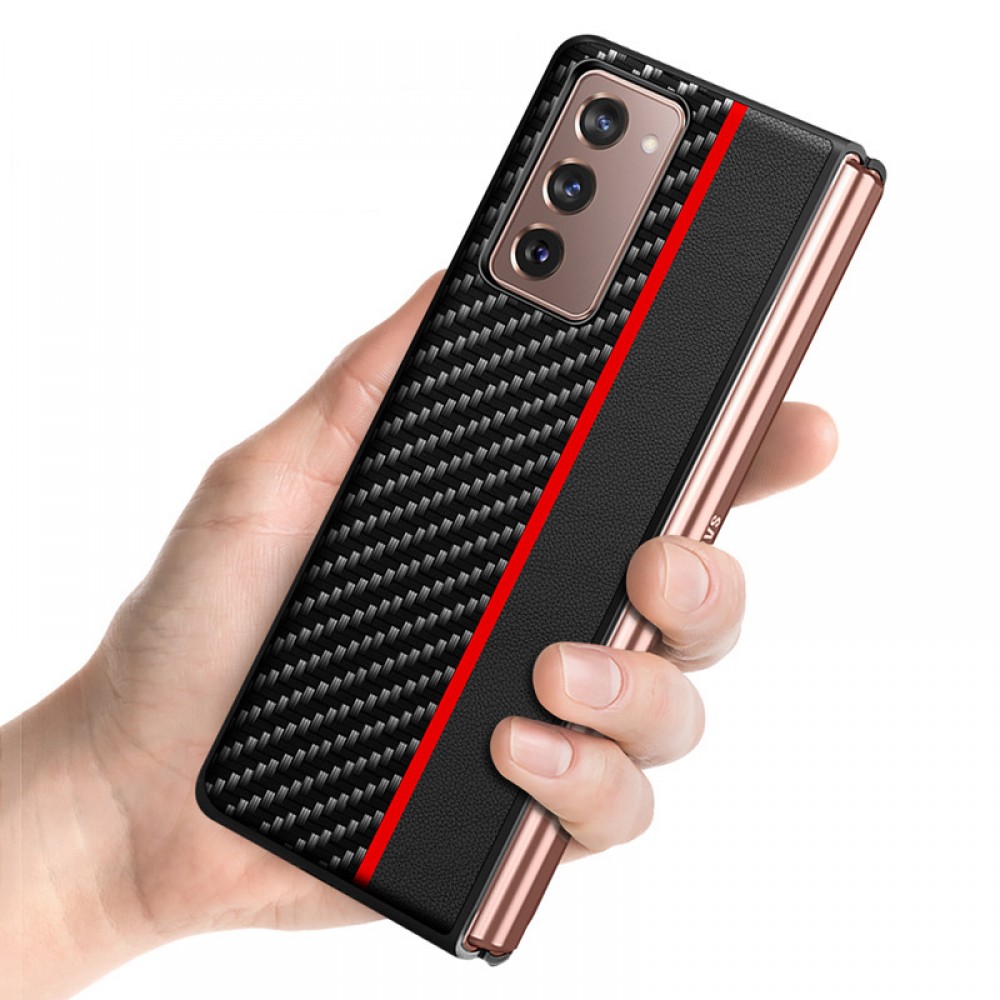 Case Hülle Samsung Galaxy Z Fold3 5G - Leder mit Karbonstruktur - Rot