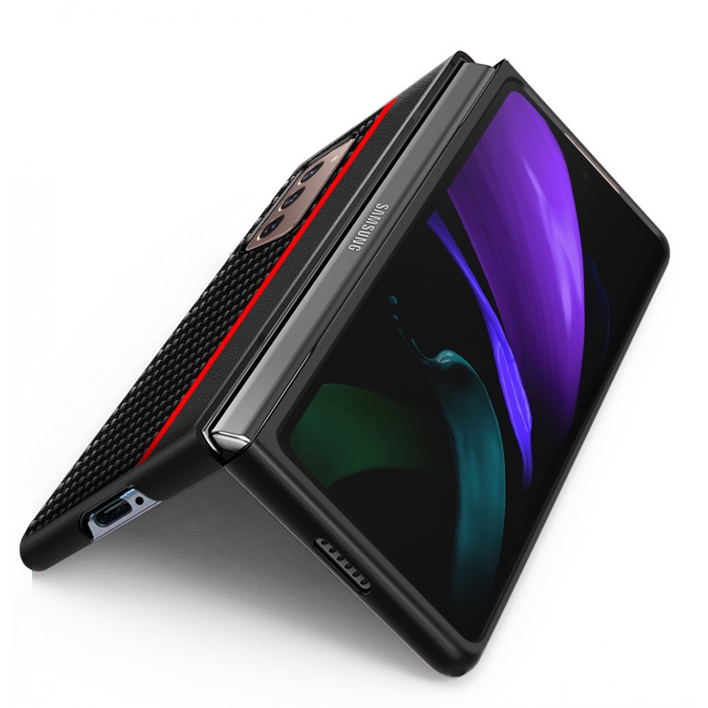 Coque Samsung Galaxy Z Fold3 5G - Cuir texture carbone - Rouge