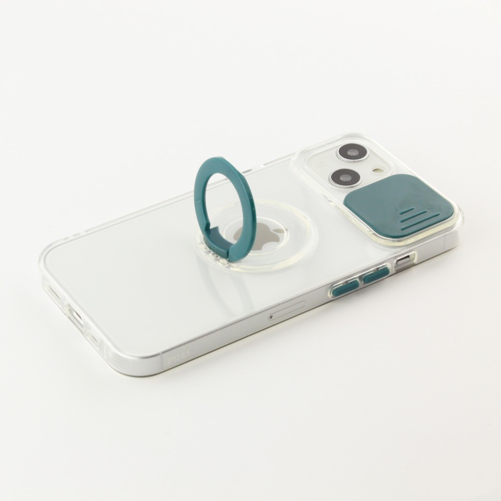 iPhone 13 Case Hülle - mit Kamera-Slider und Ring - Dunkelgrün