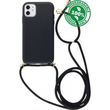 Coque iPhone 12 / 12 Pro - Bio Eco-Friendly nature avec cordon collier - Noir