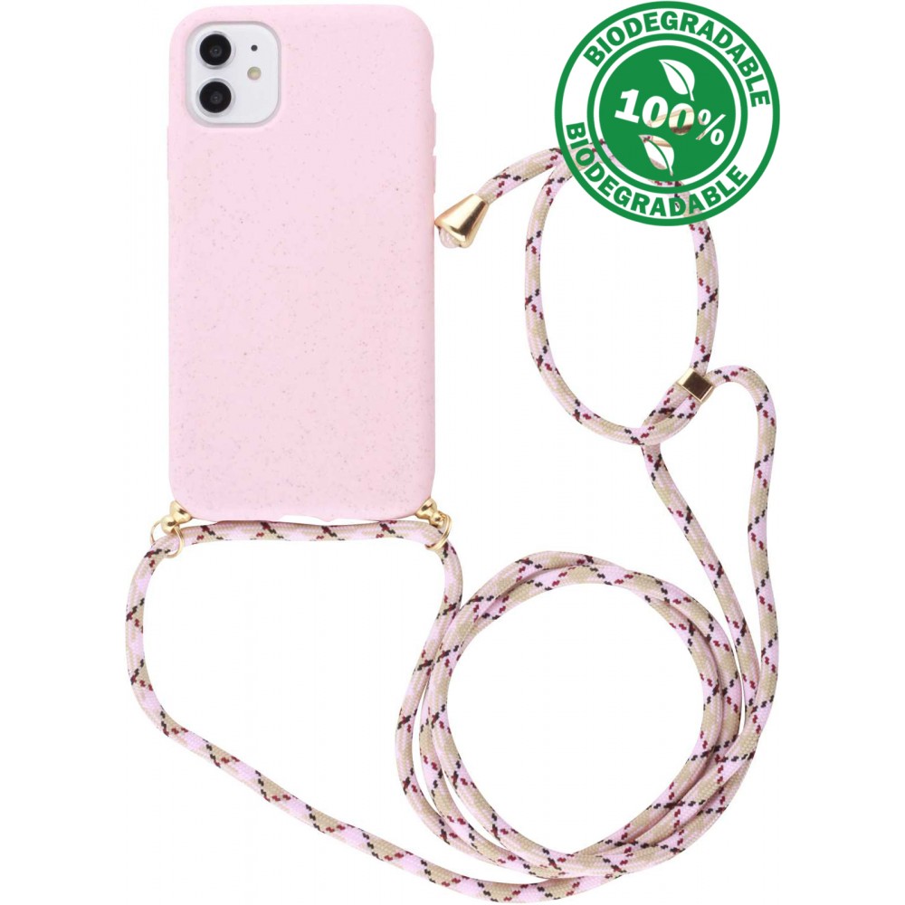 Coque iPhone 12 / 12 Pro - Bio Eco-Friendly nature avec cordon collier - Rose