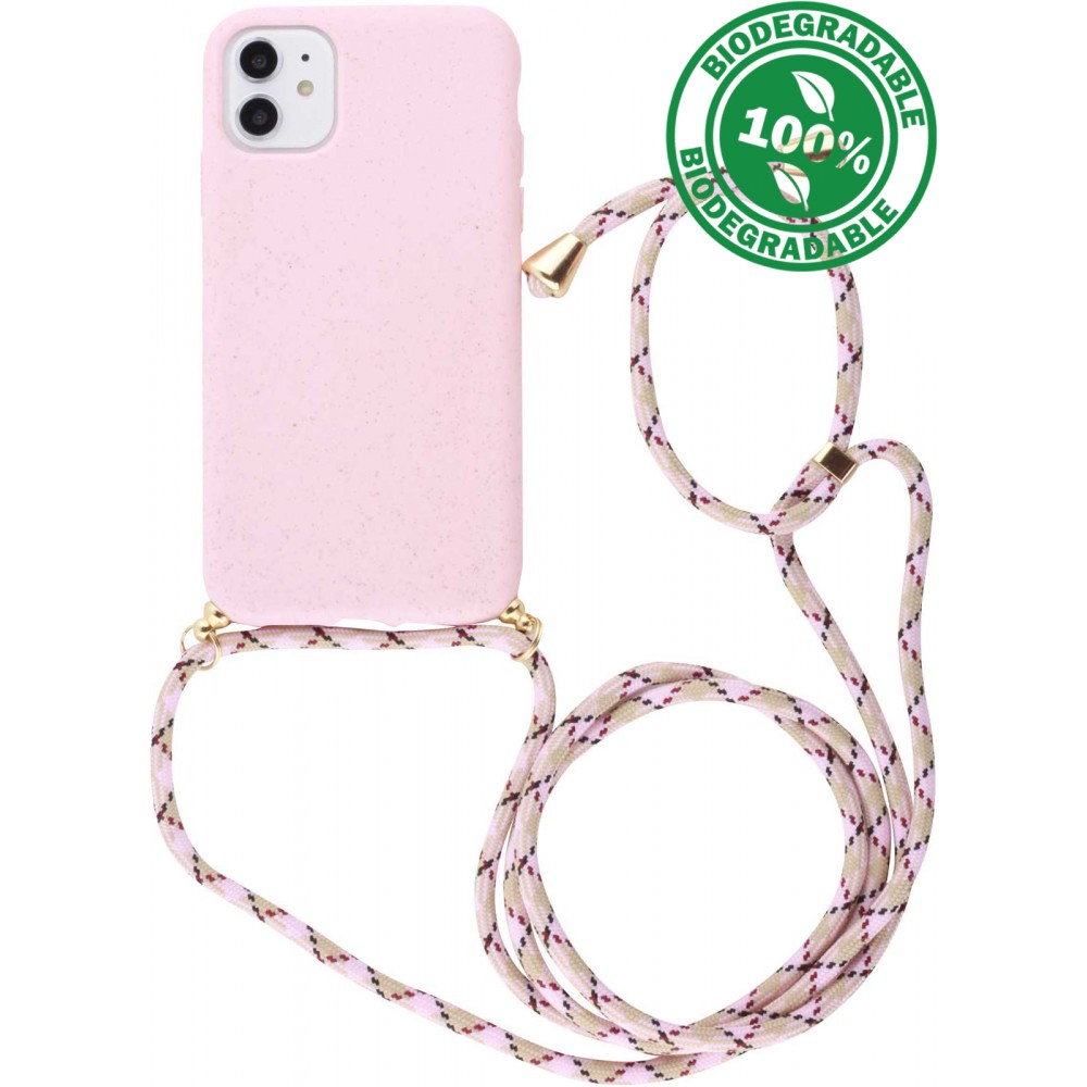 Hülle iPhone 12 / 12 Pro - Bio Eco-Friendly Vegan mit Handykette Necklace - Rosa