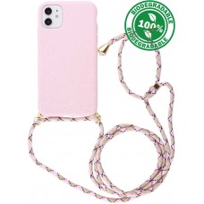 Hülle iPhone 12 / 12 Pro - Bio Eco-Friendly Vegan mit Handykette Necklace - Rosa