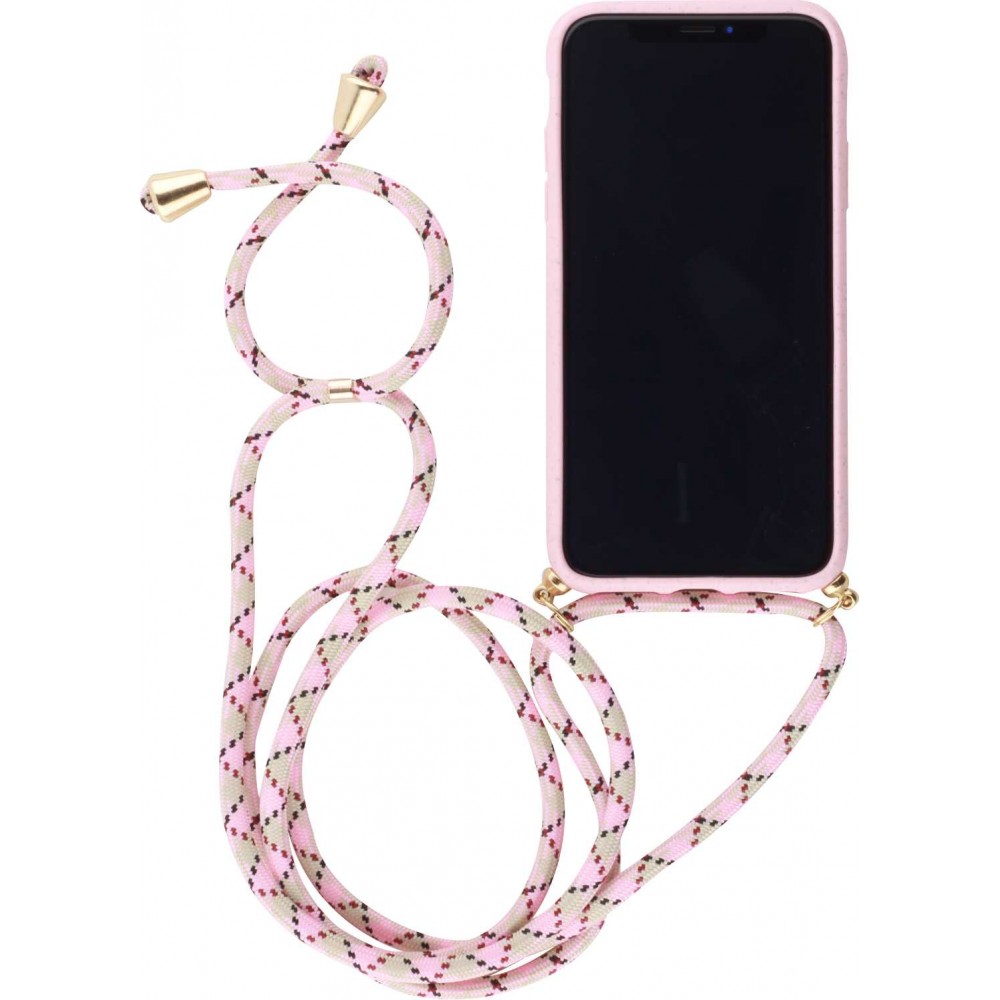 Hülle iPhone 12 / 12 Pro - Bio Eco-Friendly Vegan mit Handykette Necklace - Rosa