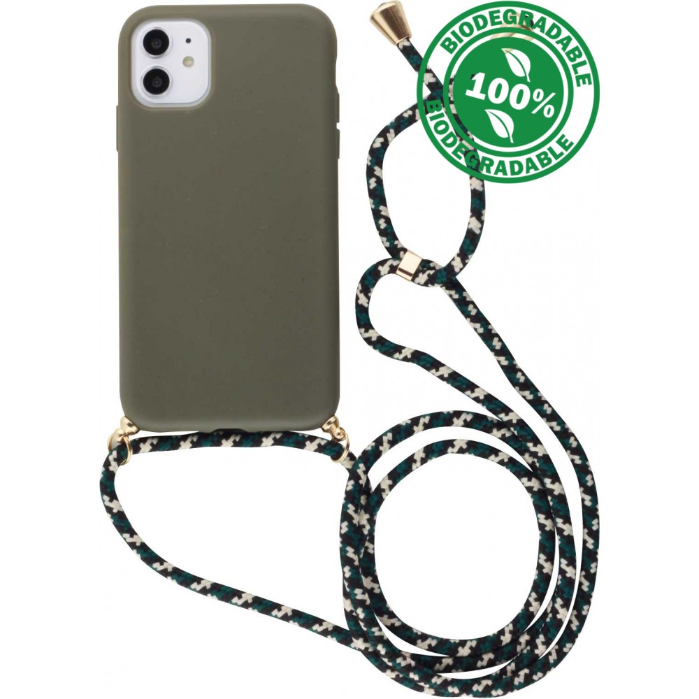 Coque iPhone 11 - Bio Eco-Friendly nature avec cordon collier - Vert foncé