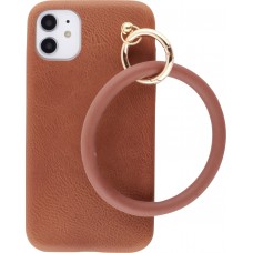 Coque iPhone 11 - Bracelet cuir - Brun