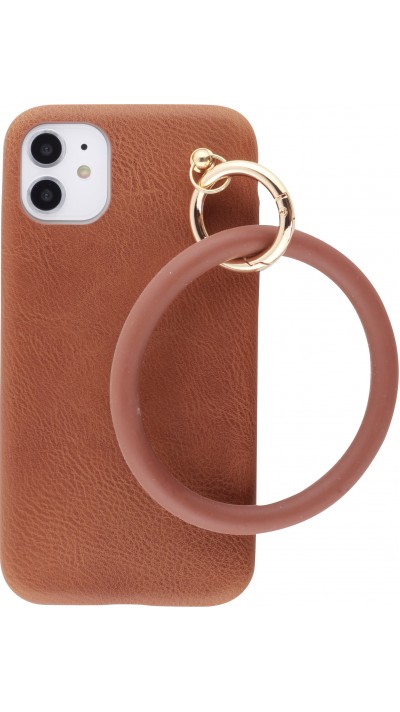 Coque iPhone 11 - Bracelet cuir - Brun