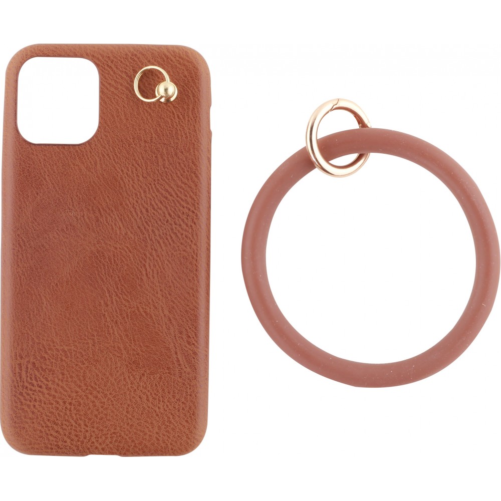 Coque iPhone 11 - Bracelet cuir - Brun