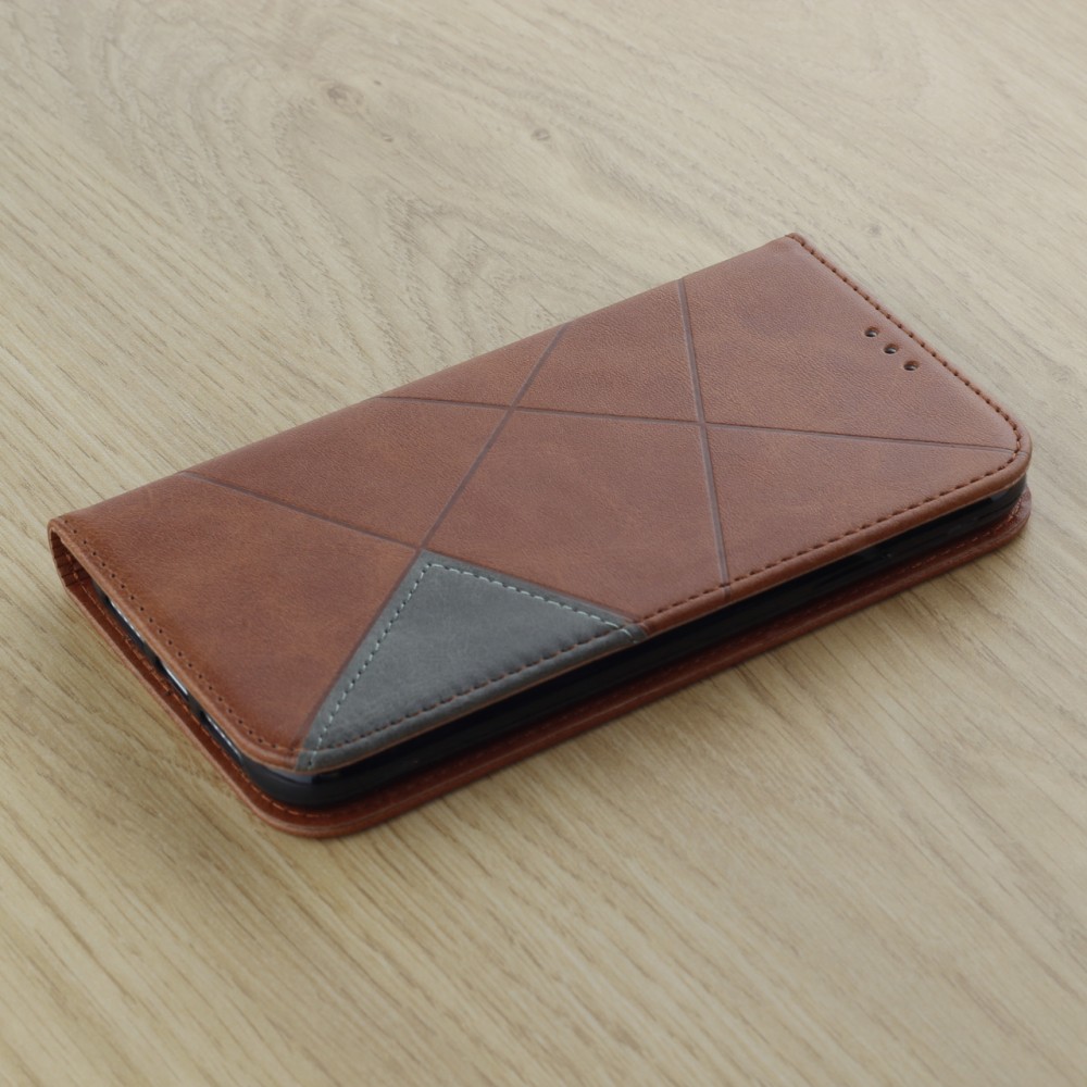 Hülle iPhone 11 - Flip Geometrisch dunkel- Braun