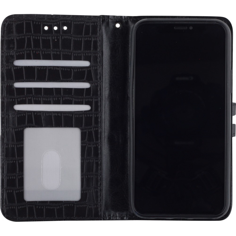 Fourre iPhone XR - Flip crocodile - Noir