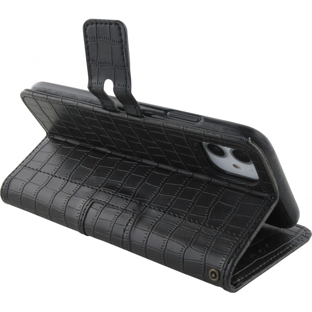 Fourre iPhone XR - Flip crocodile - Noir