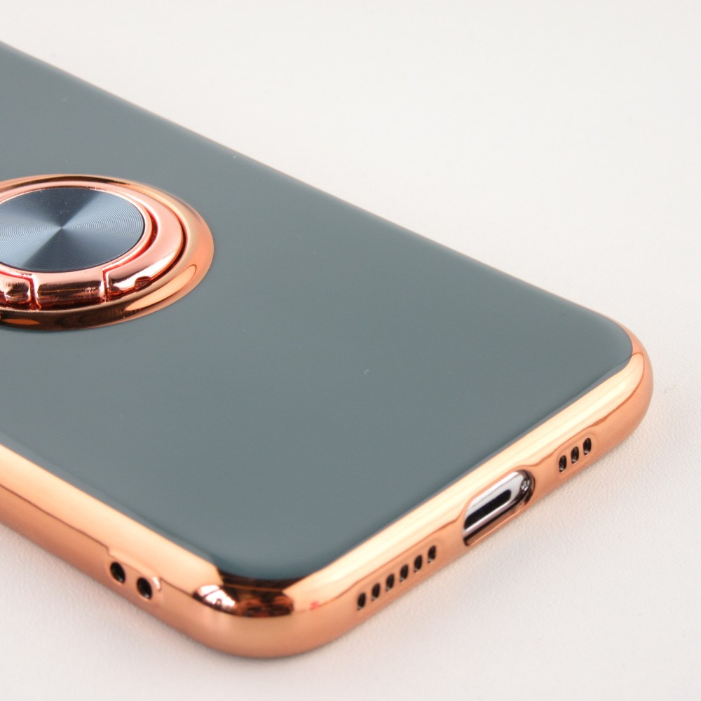 Hülle iPhone X / Xs - Gummi Bronze mit Ring grau grün