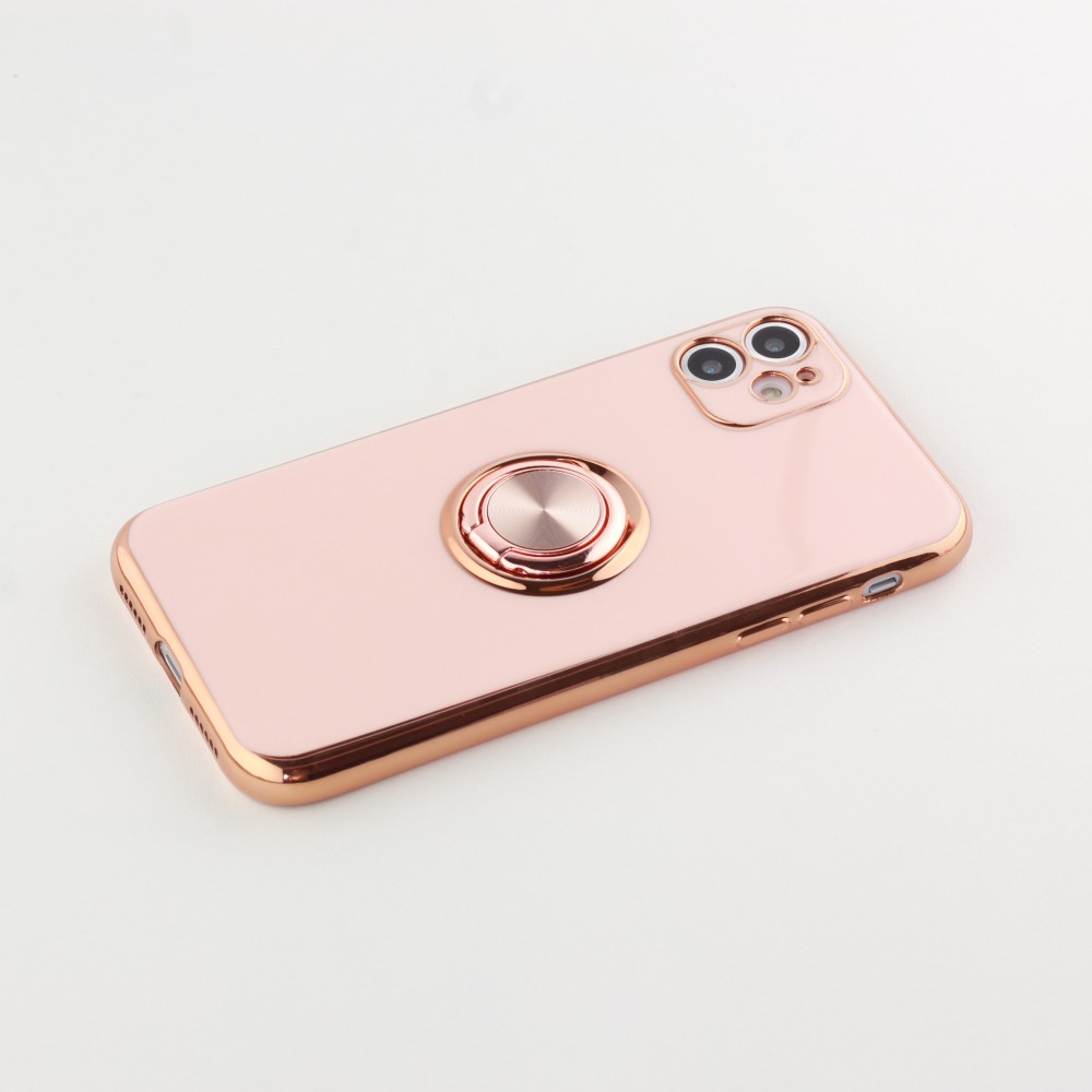 Coque iPhone Xs Max - Gel Bronze avec anneau - Rose