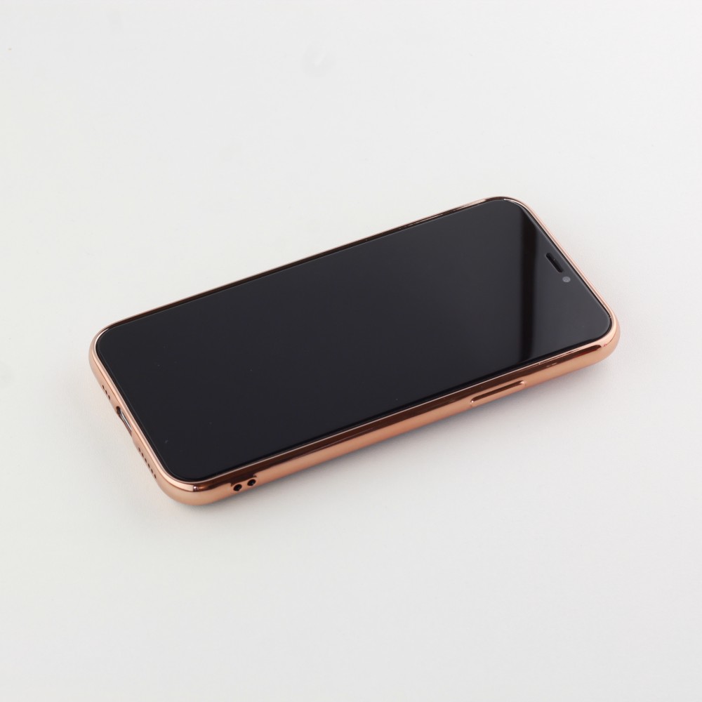 Hülle iPhone X / Xs - Gummi Bronze mit Ring - Rosa